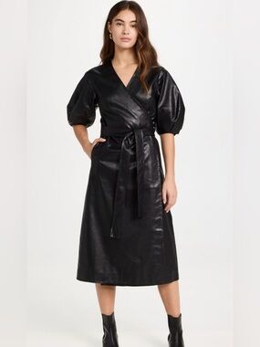 NWT Sea Black Faux Leather Wrap dress